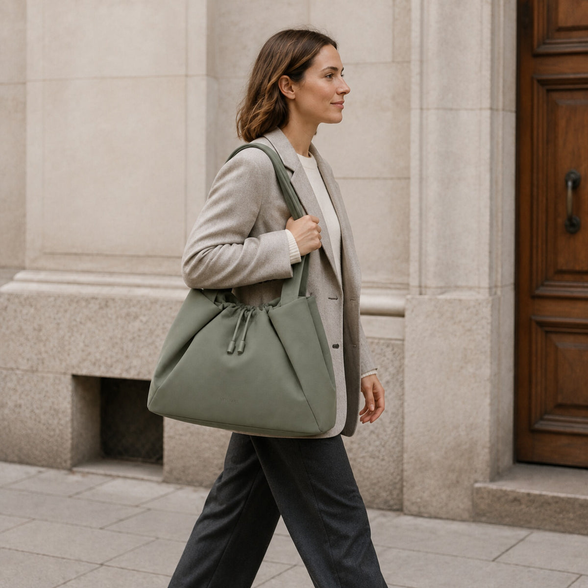 VEYLVARA mjuk vardagstote med avtagbar innerpåse – dimgrön
